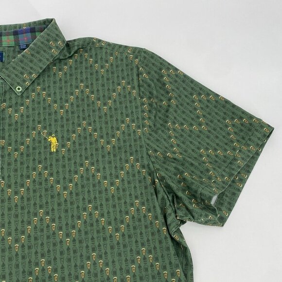 William Murray Mens Size XXL Green Golf Polo Beer Mug Print Performance Stretch - Picture 3 of 16